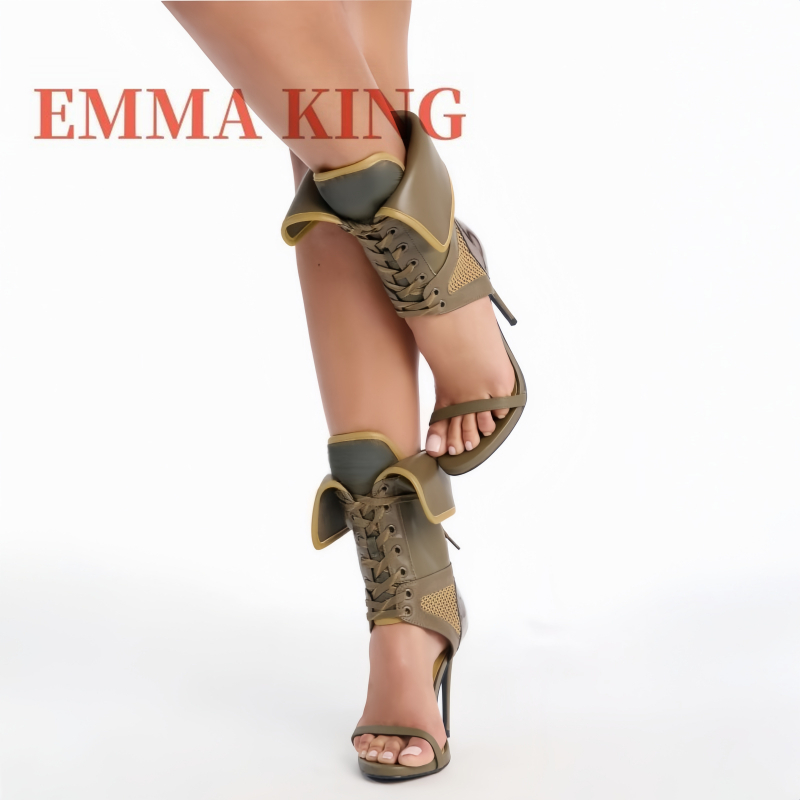 Women Shoes Boots - Green Fold Over Ankle High Sandals