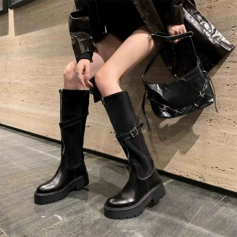 Women'S Shoes Y2K - Autumn Winter Belt Buckle Ladies Knee