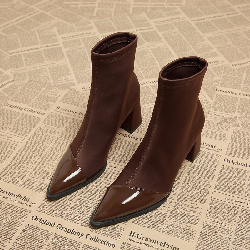 Women Shoes Nb - Brown Women Ankle High Heels Pointed