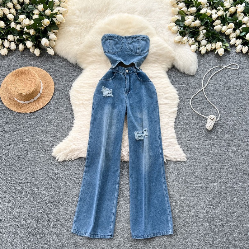 Women'S Shoes Wide Width - Denim Jumpsuits Women One Piece Strapless