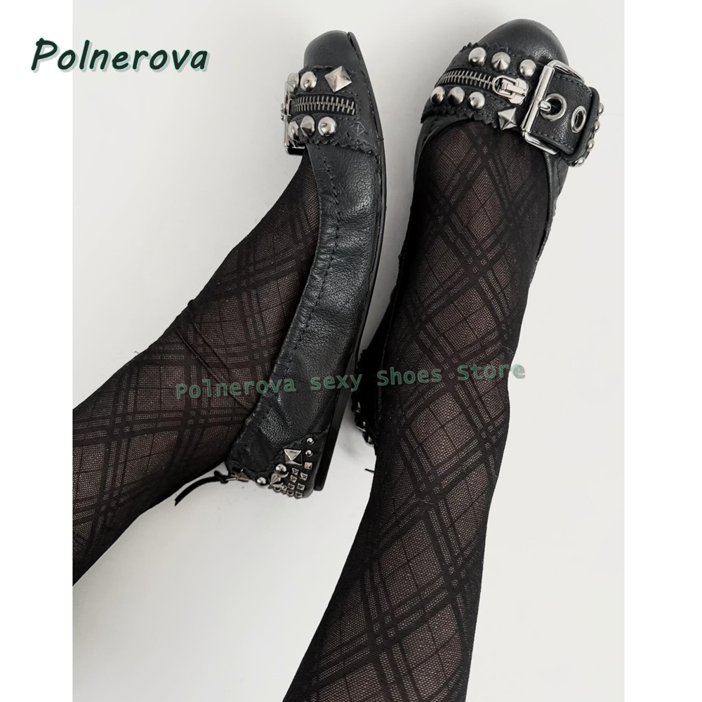 Pointed Toe Flat - Rivet Belt Buckle Mary Jane Shoes
