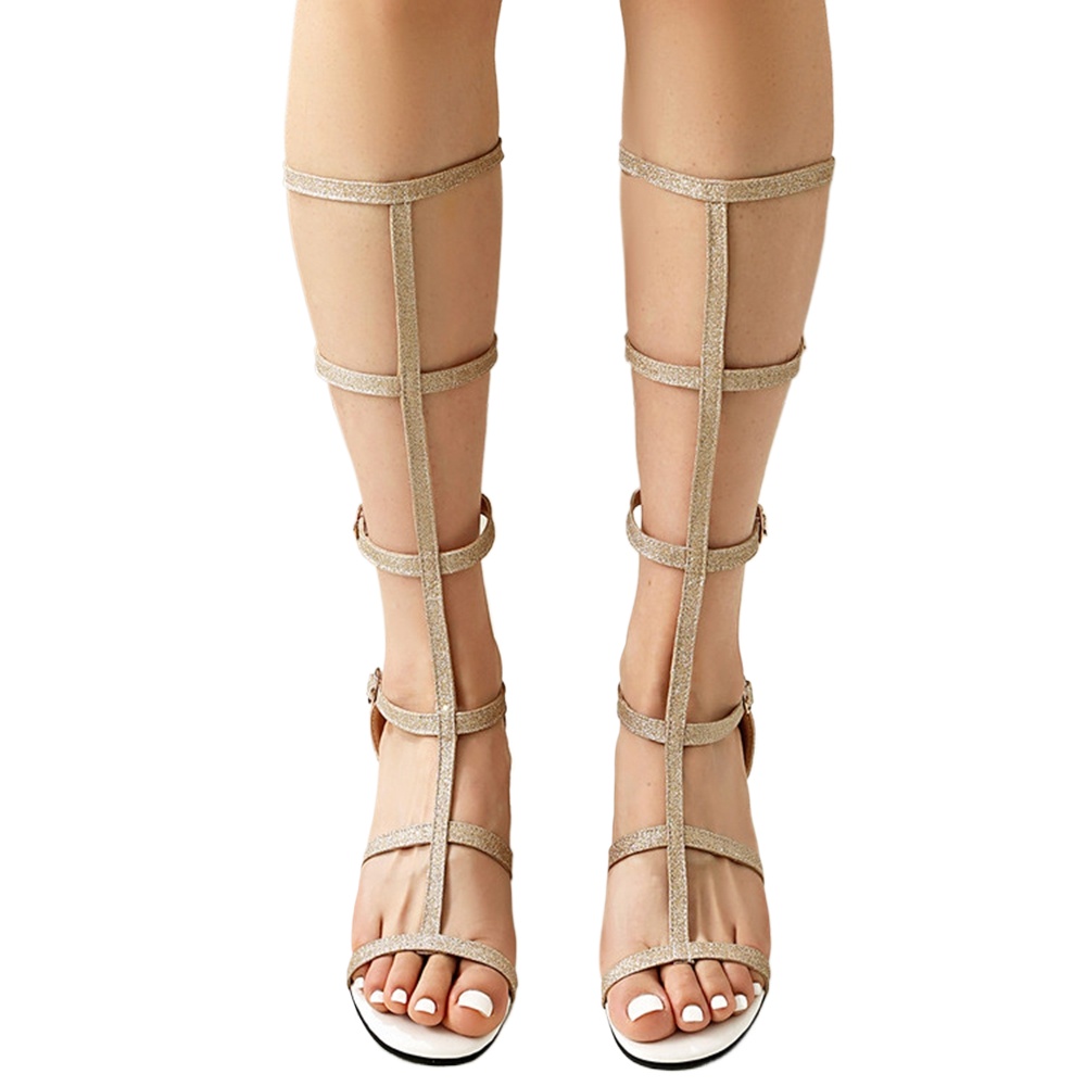 Women'S Shoes For Wide Feet - Ladies Strappy Gladiator Sandals Block Heel