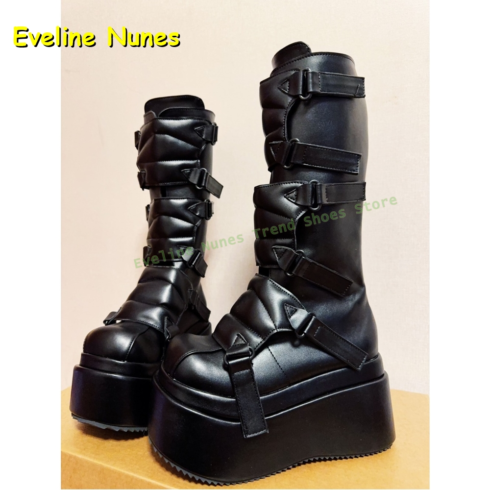 Women'S Shoes Y2K - Black Buckle Cyberpunk Y2K Knee High