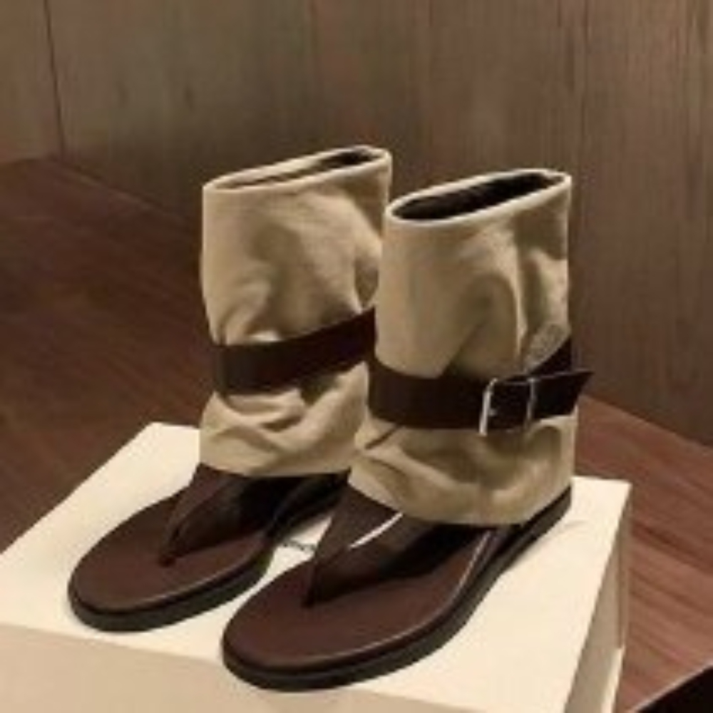 Women Shoes Boots - Vintage Color Block Toe Ring Sandals