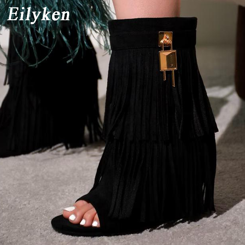 Women Shoes Boots - Eilyken Designer Fringe Wedges Boot Sandals