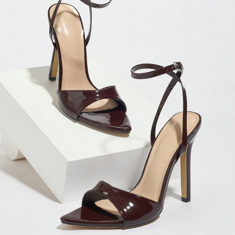 Coffee Patent Leather Heeled S - đánh giá và giá Women Shoes Brands