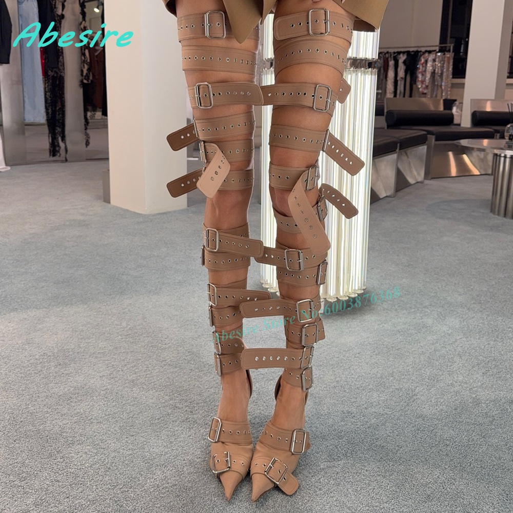 Khaki Multi-Buckles Strap Glad - đánh giá và giá Women Shoes Boots