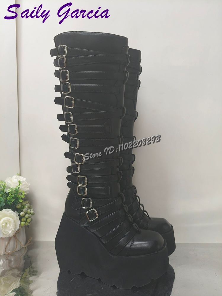Punk Belt Buckle Platform Moto - đánh giá và giá Women'S Shoes Y2K